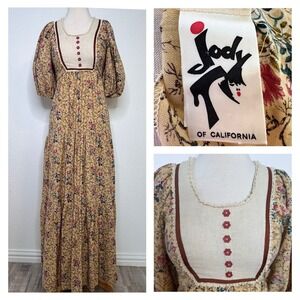 Jodi T California Maxi‎ Dress Size 7 Floral Puff Sleeve Prairie Boho Vintage